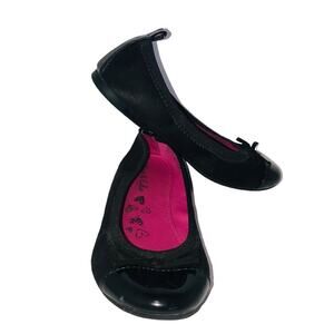 Olive & Edie Taylor Little Girls Black Ballet Flats Faux Suede Patent Leather 1M